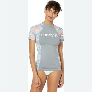 Hurley Women's Gray and Pink Rash Guard Top size large